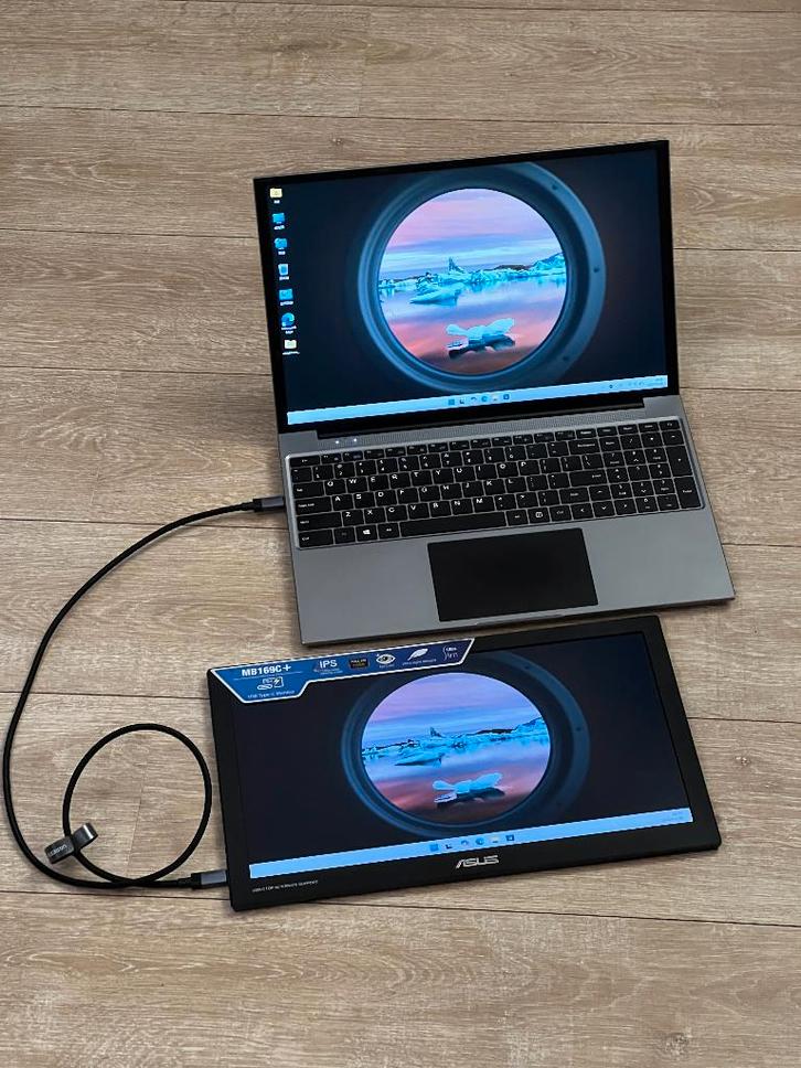 ASUS MB169C+ USB Type C Monitor, Computers en Software, Monitoren, Zo goed als nieuw, 60 Hz of minder, USB-C, IPS, Full HD, 5 ms of meer