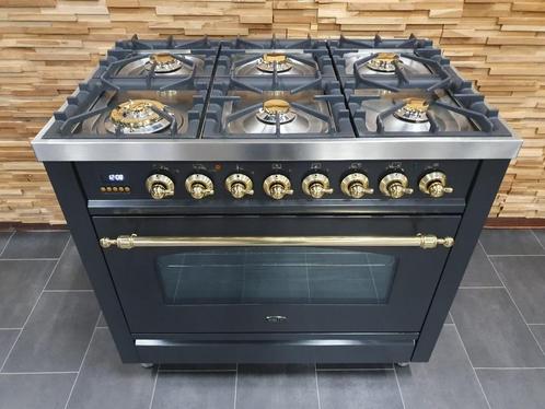 🔥Luxe Boretti Fornuis 90cm antraciet messing 6 pit 300 ove, Elektronische apparatuur, Fornuizen, Zo goed als nieuw, Vrijstaand
