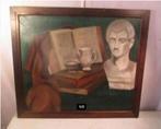 Mooi Oud Geschilderd Stilleven 'Borstbeeld + Boeken' - 78x68, Ophalen of Verzenden