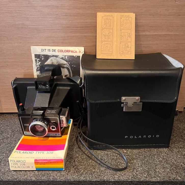 Polaroid Landcamera Colorpack II + Lederen tas + Manual, Audio, Tv en Foto, Fotocamera's Analoog, Gebruikt, Polaroid, Polaroid