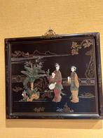 Chinees schilderij met zwarte lak en figuren in jade, Antiek en Kunst, Ophalen