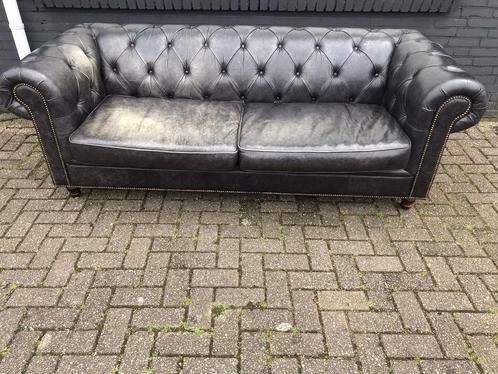 Ruime Chesterfield 3 Zita bank Vintage Zwart zetel, Antiek en Kunst, Antiek | Meubels | Stoelen en Sofa's, Ophalen of Verzenden