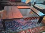 mahonie volhouten salontafel, Huis en Inrichting, Ophalen, 100 tot 150 cm, Glas, 50 tot 100 cm