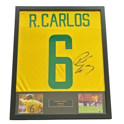 Roberto Carlos gesigneerd Brazilië thuisshirt WK 2002, Verzamelen, Sportartikelen en Voetbal, Zo goed als nieuw, Shirt, Verzenden
