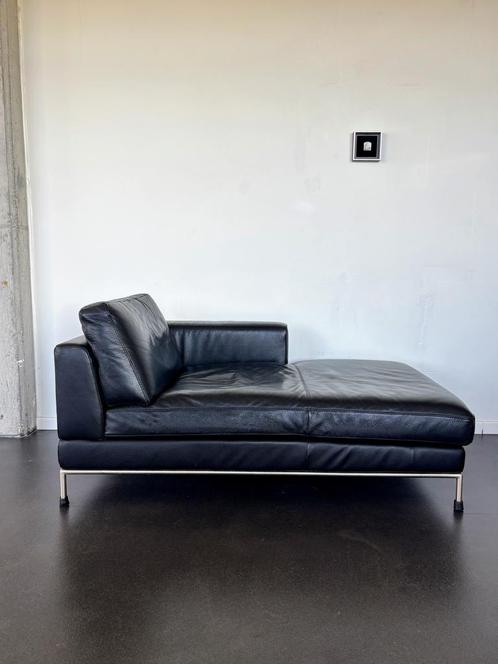 Zwart lederen chaise longue buisframe daybed, Huis en Inrichting, Zetels | Zetels en Chaises Longues, Zo goed als nieuw, 150 tot 200 cm