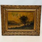 Olieverf op doek, rivierlandschap, Antiek en Kunst, Kunst | Schilderijen | Klassiek, Ophalen of Verzenden