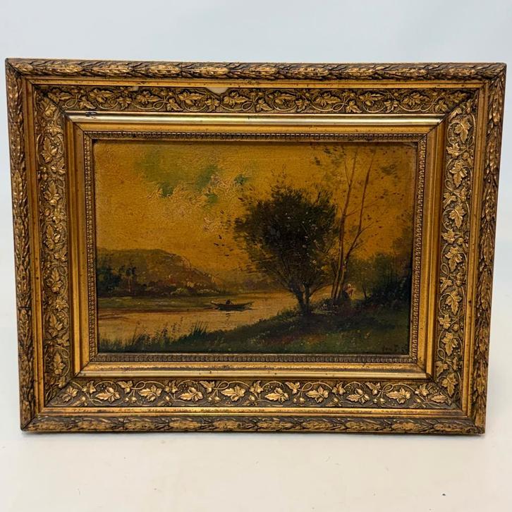 Olieverf op doek, rivierlandschap, Antiek en Kunst, Kunst | Schilderijen | Klassiek, Ophalen of Verzenden