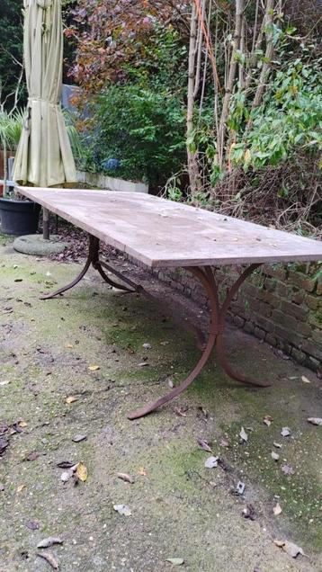 Vintage Franse Eiken Antiek Eettafel/tuintafel gesmeed ijzer beschikbaar voor biedingen