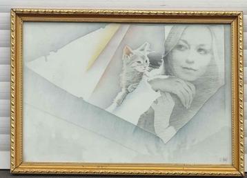 Lithographie femme au chat signe pol mara beschikbaar voor biedingen
