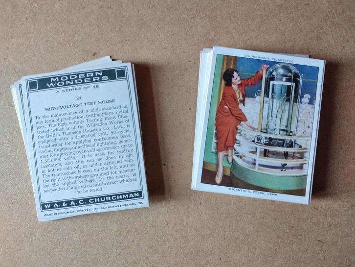 Modern Wonders complete set 48 chromos 1938 Churchman, Collections, Photos & Gravures, Gravure, Autres sujets/thèmes, Avant 1940