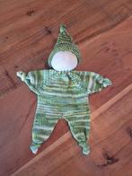 Handgemaakte gebreide babypop – waldorf stijl met groen-geel, Verzenden, Gebruikt