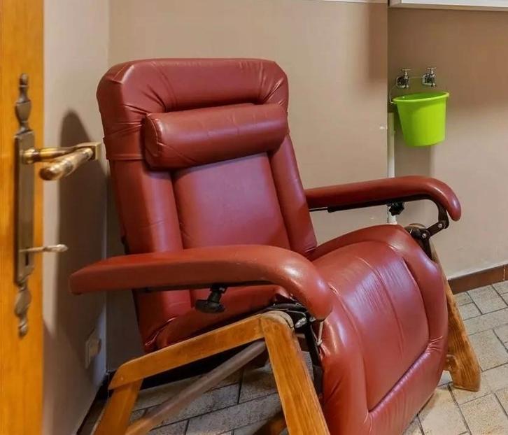 Relaxstoel van Jaflex in lederen uitvoering, Maison & Meubles, Fauteuils, Utilisé, Bois, Cuir, Enlèvement