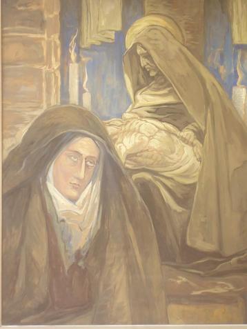 PAUL CAUCHIE °1875-1952 pietà grande gouache huile/papier 