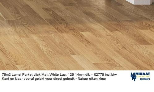 76m2 Lamel Parket click Matt White Lac. 126 3-strip = €2775, Huis en Inrichting, Stoffering | Vloerbedekking, Nieuw, Parket, Bruin