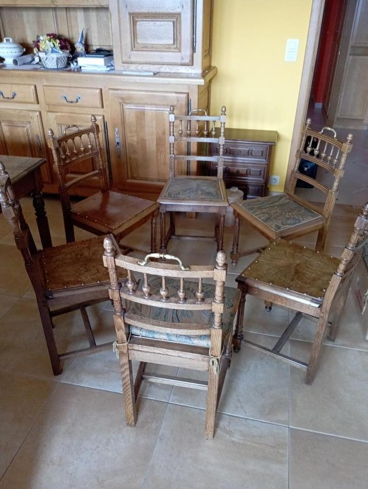 Set van 6 eikenhouten stoelen, Huis en Inrichting, Stoelen, Gebruikt, Vijf, Zes of meer stoelen, Hout, Bruin, Ophalen