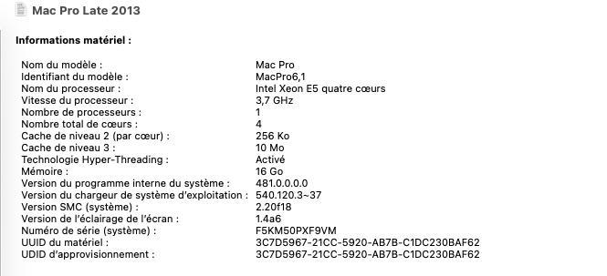 A vendre Mac Pro fin 2013 reconditionné, Informatique & Logiciels, Apple Desktops, Reconditionné, Mac Pro, SSD, 3 à 4 Ghz, 16 GB