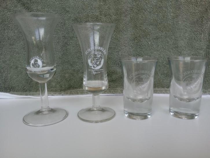 4-delig lot : Lucas Bols en Schrobbelèr, Verzamelen, Glas en Drinkglazen, Zo goed als nieuw, Borrel- of Shotglas, Ophalen of Verzenden