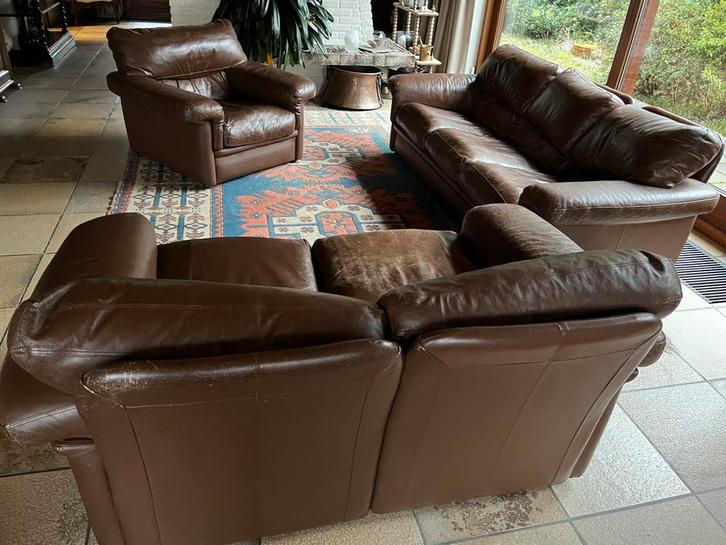 Zetels, Huis en Inrichting, Zetels | Zetels, Gebruikt, Rechte bank, Overige maten, 300 cm of meer, Leer, Ophalen