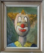 ONBEKEND / CLOWN / OLIEVERF PANEEL / 59x48cm / KADER / SIG, Antiek en Kunst, Ophalen of Verzenden