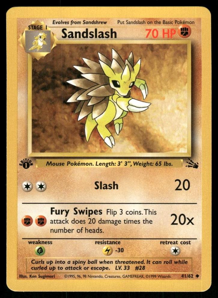 Sandslash 41/62 - Fossil (1st edition), Hobby en Vrije tijd, Verzamelkaartspellen | Pokémon, Gebruikt, Verzenden