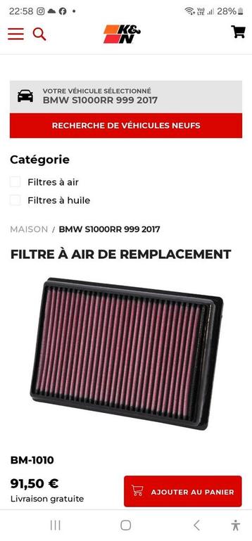 Verkoopt K&N luchtfilter voor BMW S 1000 RR