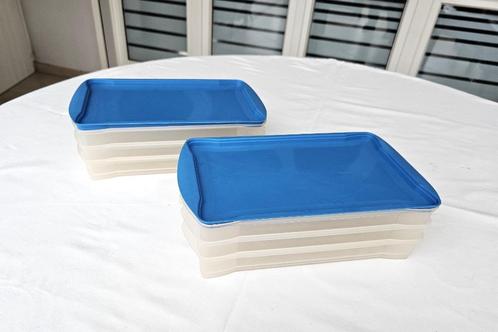 6 opbergdozen + 2 deksels, Huis en Inrichting, Keuken | Tupperware, Gebruikt, Blauw, Wit, Ophalen of Verzenden
