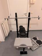 Bench Domyos 2 bars en extra gewichten, Sport en Fitness, Fitnessmaterialen, Ophalen, Gebruikt