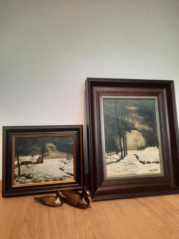 2 schilderij en geelkopere eendjes beschikbaar voor biedingen