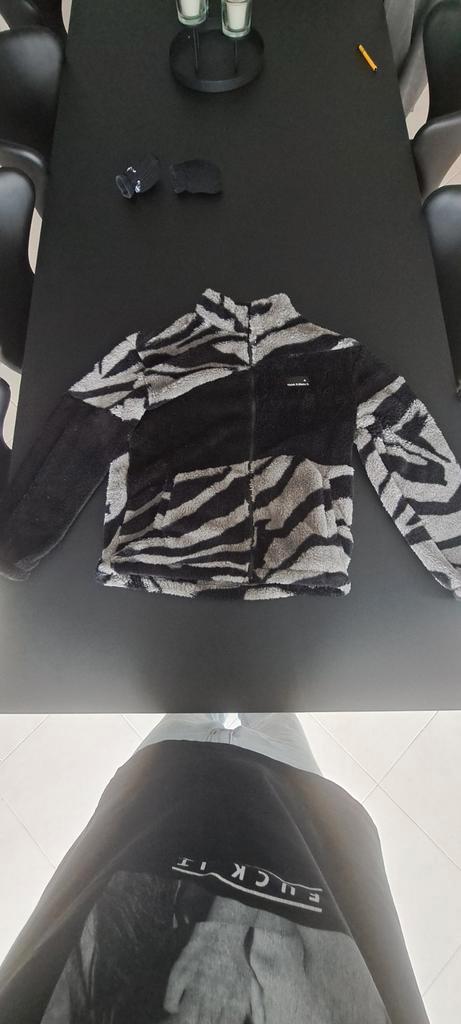 Warme Zwarte Teddy fleese – Zebra Pattern – Maat L – €15, Kleding | Heren, Jassen | Winter, Maat 52/54 (L), Zwart, Ophalen
