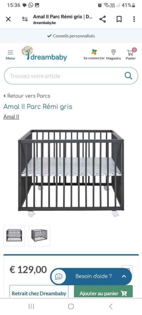 Amal II Park Remi Gris, Kinderen en Baby's, Babyparken, Zo goed als nieuw, Rechthoekig, In hoogte verstelbaar, Boxkleed, Wieltjes