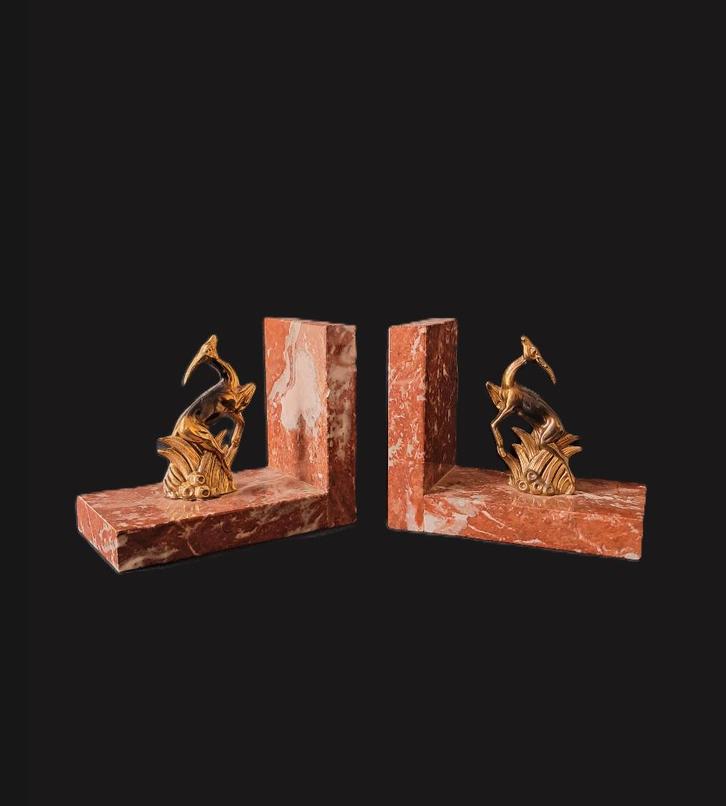 Paar Art Deco Marmeren Boekensteunen met Gazellen, Antiek en Kunst, Antiek | Woonaccessoires, Ophalen of Verzenden