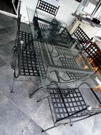 Prachtige ronde ijzeren tafel in zwart, 50 tot 100 cm, Napoleon, Glas, 150 tot 200 cm