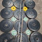 Olympische Bumper Plates Set + 2 Olympische Barbells, Enlèvement, Comme neuf