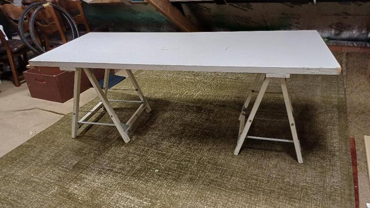 3 bijzettafels met 6 sterke  schragen, Huis en Inrichting, Tafels | Bijzettafels, Gebruikt, Rechthoekig, 60 cm of meer, 75 cm of meer