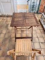 Table de terrasse en teck avec 2 chaises pliables, Comme neuf, Enlèvement