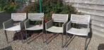 Teak en inox tuinstoelen met armleuning 4 stuks, Tuin en Terras, Ophalen, Gebruikt, Teakhout