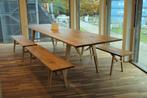 Extra grote eettafel met banken is essenhout, Ophalen, 50 tot 100 cm, Landelijk, Vijf personen of meer