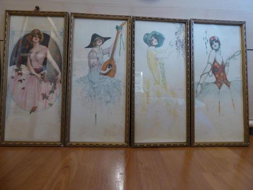 4 lithographies originales, G. Camps, sous cadres d'époque, Antiek en Kunst, Kunst | Litho's en Zeefdrukken, Ophalen