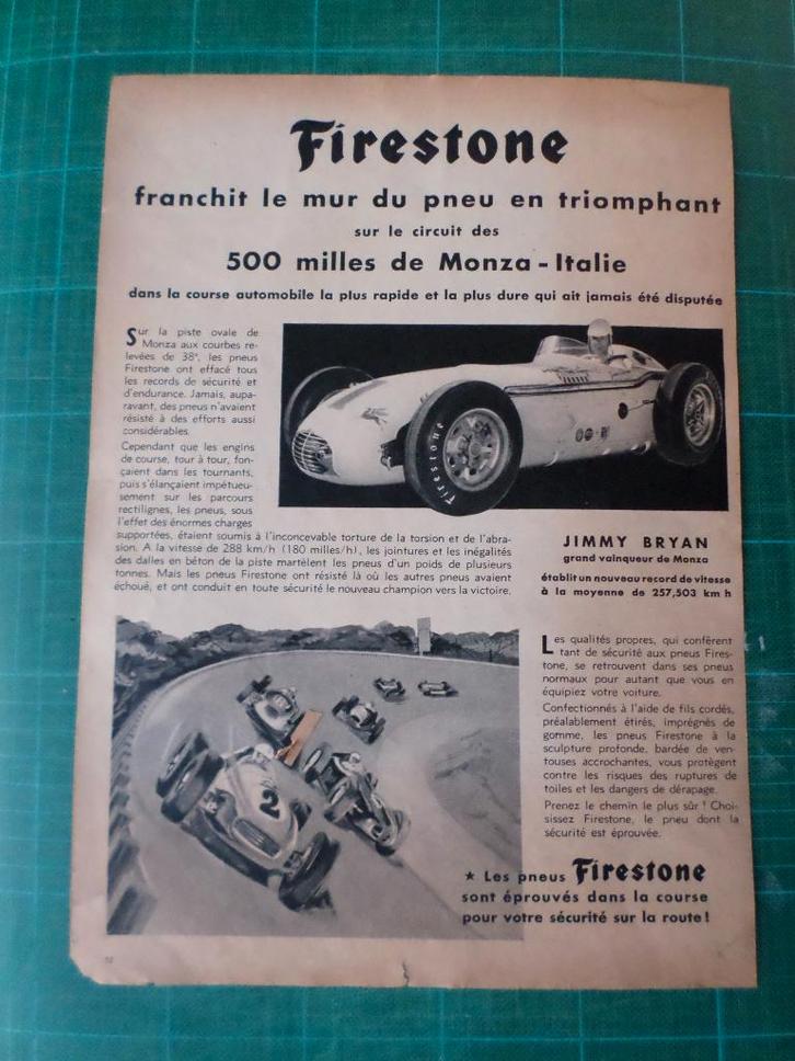 Jimmy Brian - publicité papier Firestone - 1957 - 35x25, Verzamelen, Merken en Reclamevoorwerpen, Gebruikt, Overige typen, Ophalen of Verzenden