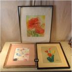 3 Mooi Geschilderde Aquarellen met Bloemen, Antiek en Kunst, Ophalen of Verzenden