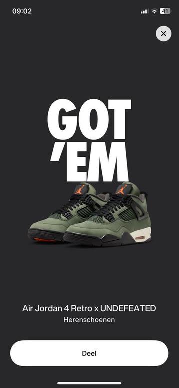 Jordan 4 Retro Undefeated - 43, Neuf, Enlèvement ou Envoi, Autres couleurs, Jordan (Nike)