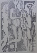 DORIS RIGAUX / FIGUREN / ZW-W ETS / 70x49cm / SIG, Antiek en Kunst, Ophalen of Verzenden