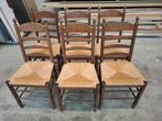 Set 6 eetkamerstoelen eik met rieten zitting, Huis en Inrichting, Stoelen, Ophalen, Riet of Rotan, Gebruikt, Bruin