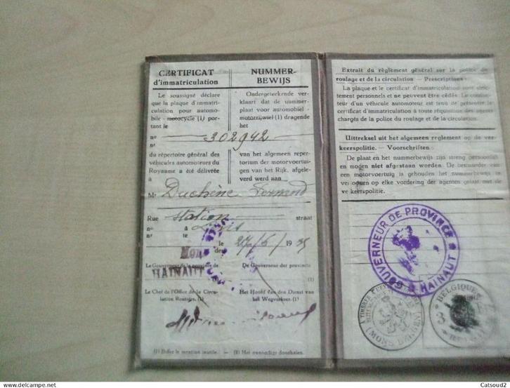 Oldtimerauto Belgische registratie 1934, Auto diversen, Handleidingen en Instructieboekjes, Ophalen of Verzenden