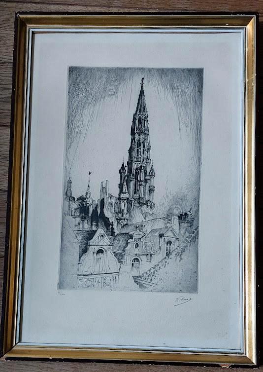 Peiser Kurt gravure Hôtel de ville Bruxelles Signé/N 65/100, Antiquités & Art, Art | Eaux-fortes & Gravures, Enlèvement ou Envoi