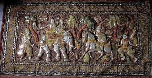 Hanging Superbe tenture Birmanie Thaïlande 1900 Gilgamesh, Antiquités & Art, Tapis & Textile, Enlèvement ou Envoi