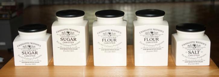 Charlotte Watson vintage voorraadpotten crèmekleurige steen, Huis en Inrichting, Keuken | Servies, Zo goed als nieuw, Overige typen