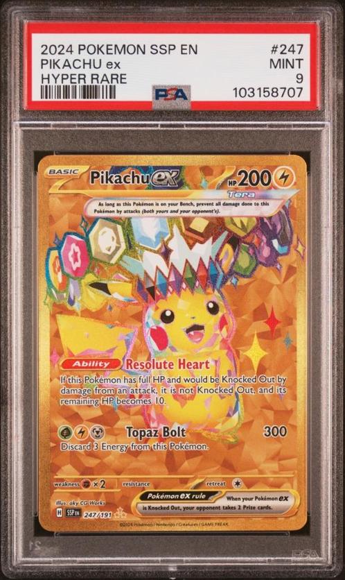 Pokémon : Pikachu ex - SSPen - 247/191 - PSA 9, Hobby en Vrije tijd, Verzamelkaartspellen | Pokémon, Nieuw, Losse kaart, Foil