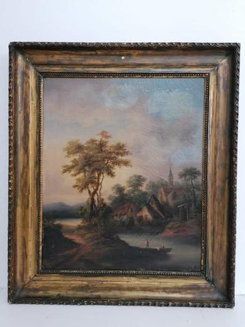 Antiek schilderij op doek, gesigneerd beschikbaar voor biedingen