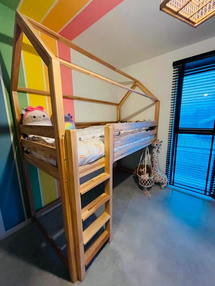Halfhoogslaper Petit Puk (incl. matras), Enfants & Bébés, Chambre d'enfant | Lits superposés & Lits mezzanines, Comme neuf, Lit mi-hauteur mezzanine